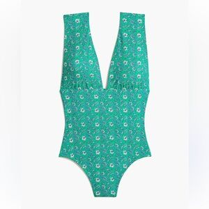 NEW J Crew Factory Paisley V-neck Green Floral One Piece Swimsuit